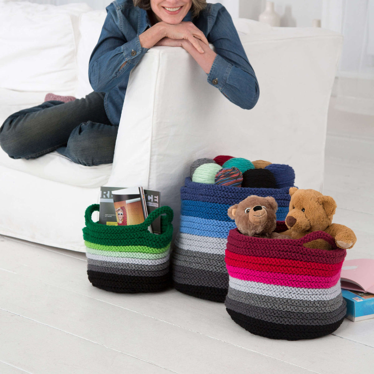 Knit Basket made in Red Heart Super Saver Yarn