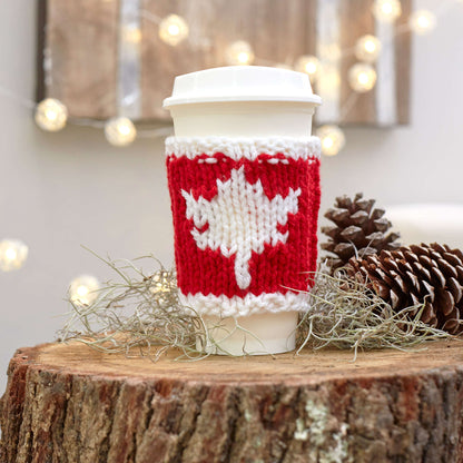 Red Heart Knit Maple Leaf Cup Cozy Knit Cozy made in Red Heart With Love Yarn