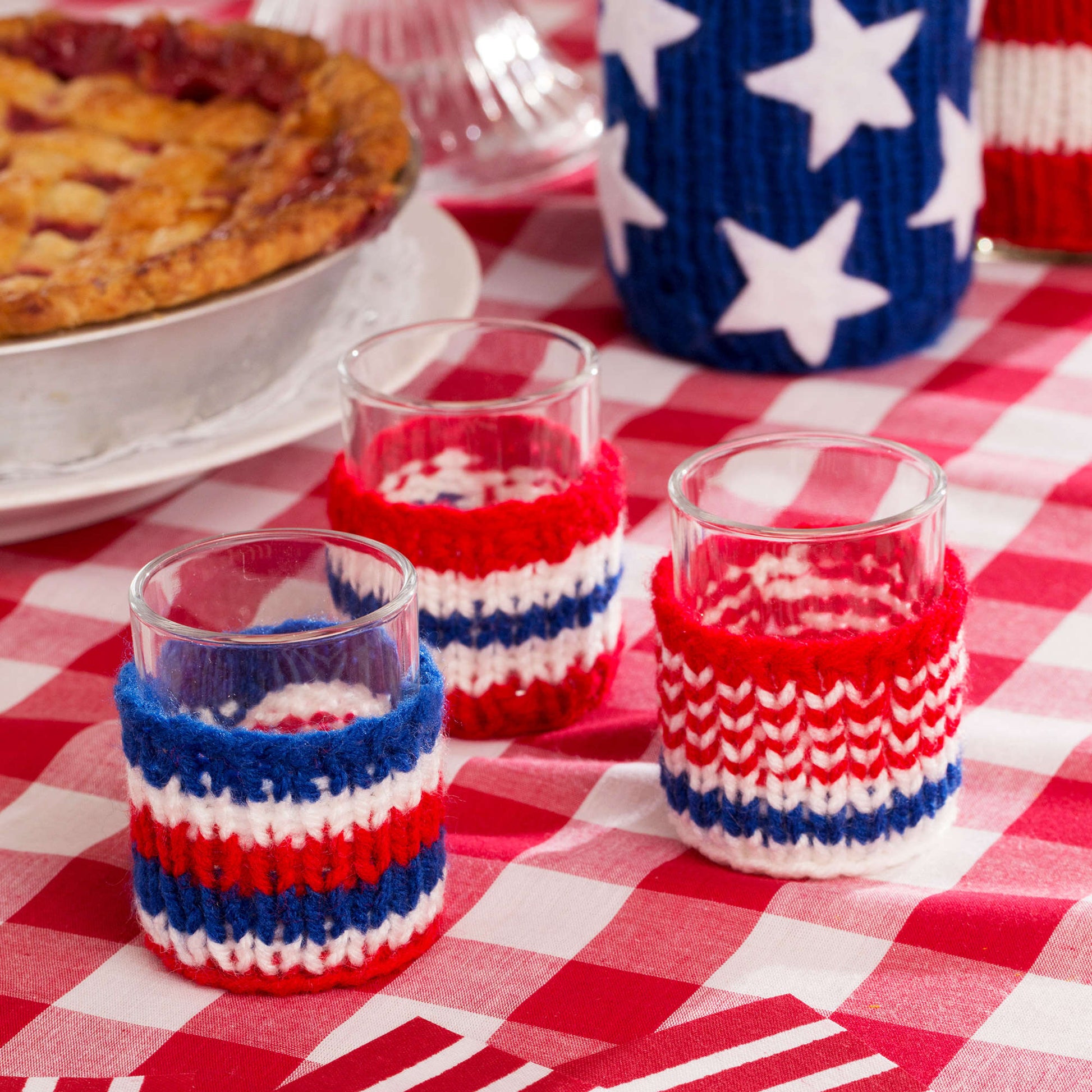 Free Red Heart Knit Patriotic Votive Cozies Pattern