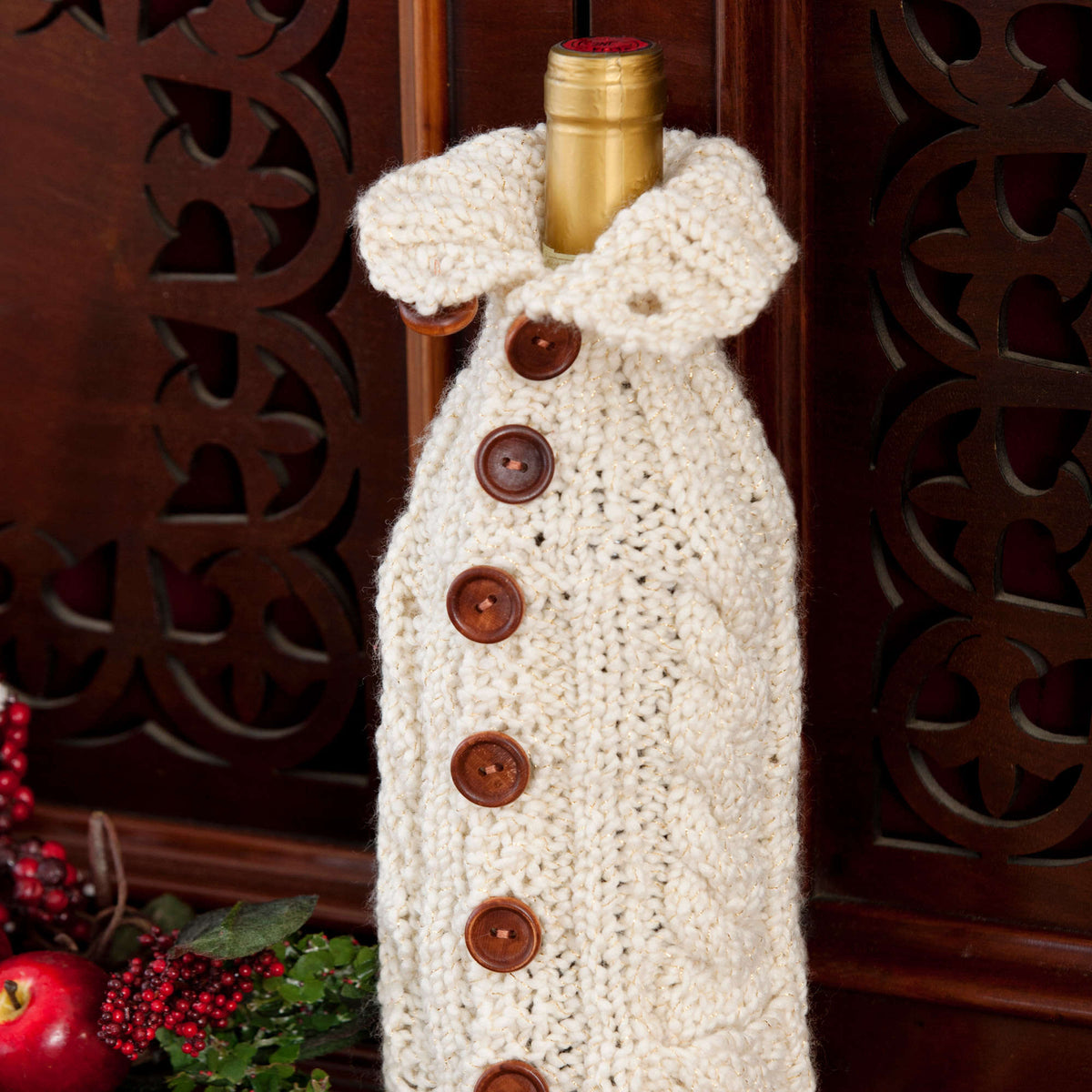 Knit Cozy made in Red Heart Holiday Yarn