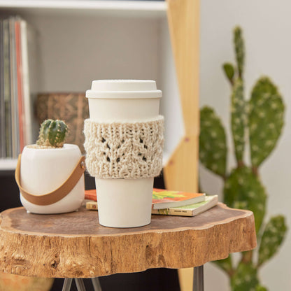 Red Heart Lacy Knit Cup Cozy Knit Cozy made in Red Heart Super Saver Yarn