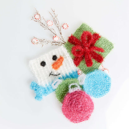 Red Heart Knit Wrap It Up Gift Scrubby Knit Dishcloth made in Red Heart Scrubby Sparkle Yarn