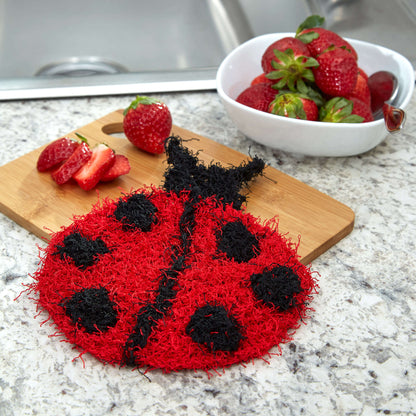 Red Heart Knit Lucky Ladybug Scrubby Knit Dishcloth made in Red Heart Scrubby Yarn