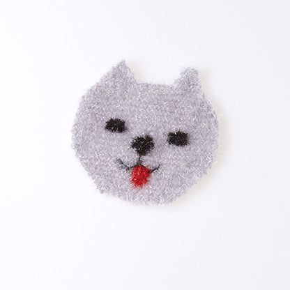 Red Heart Knit Sweet Kitty Face Scrubby Knit Dishcloth made in Red Heart Scrubby Sparkle Yarn