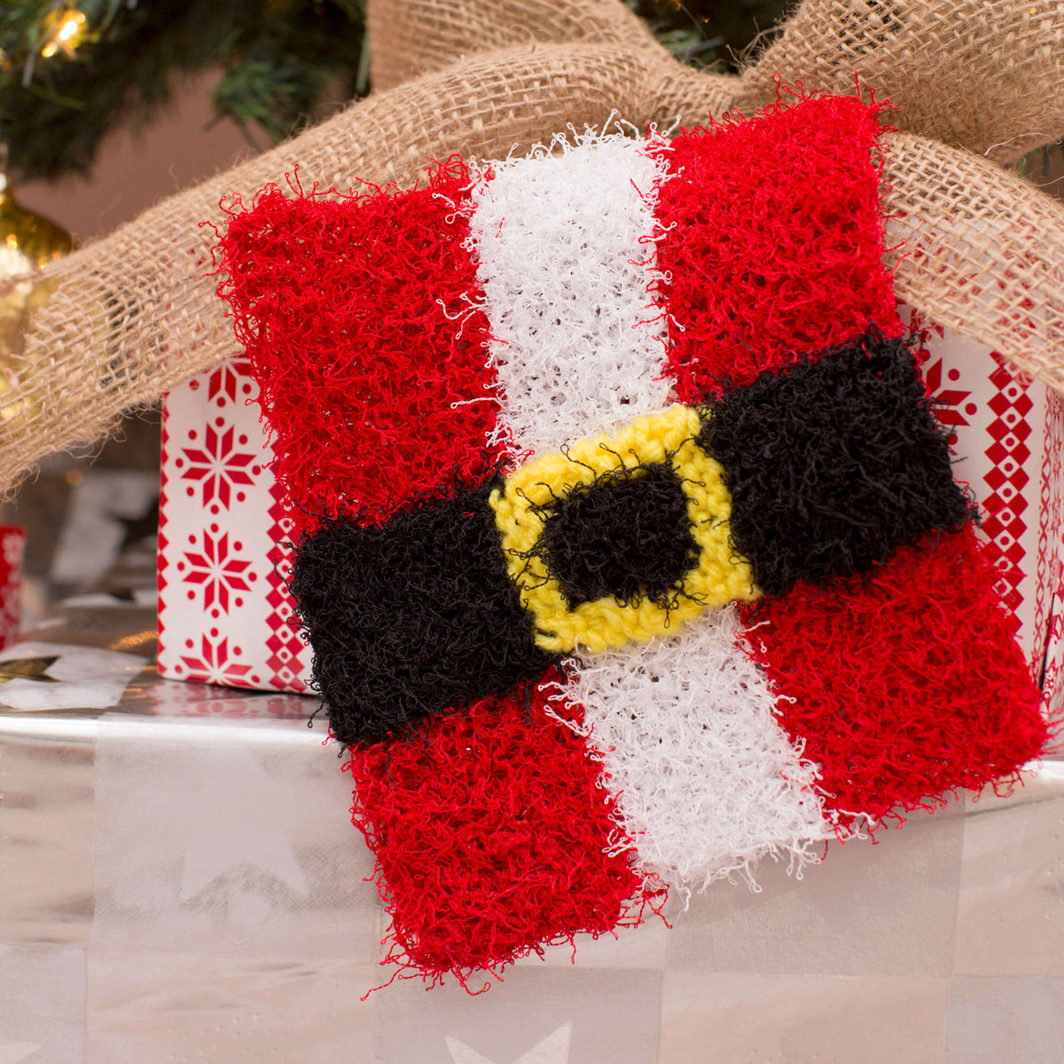 Knit Dishcloth made in Red Heart Scrubby Yarn