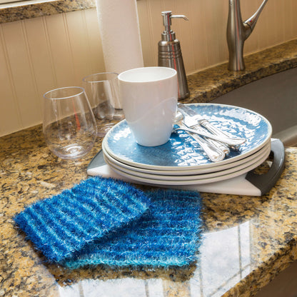 Red Heart Knit Striping Sparkle Scrubby Knit Dishcloth made in Red Heart Scrubby Sparkle Yarn