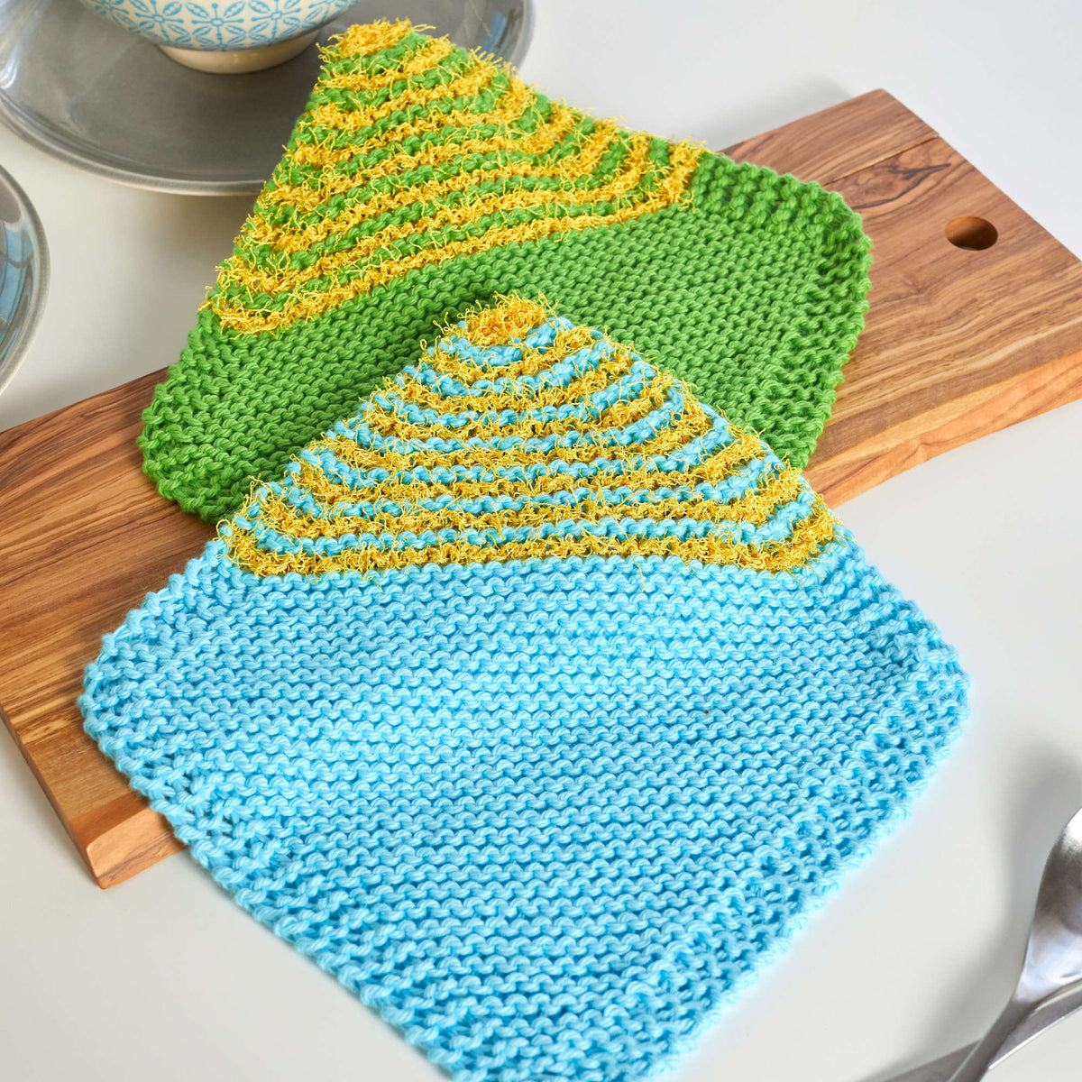 Knit Dishcloth made in Red Heart Scrubby Smoothie Yarn