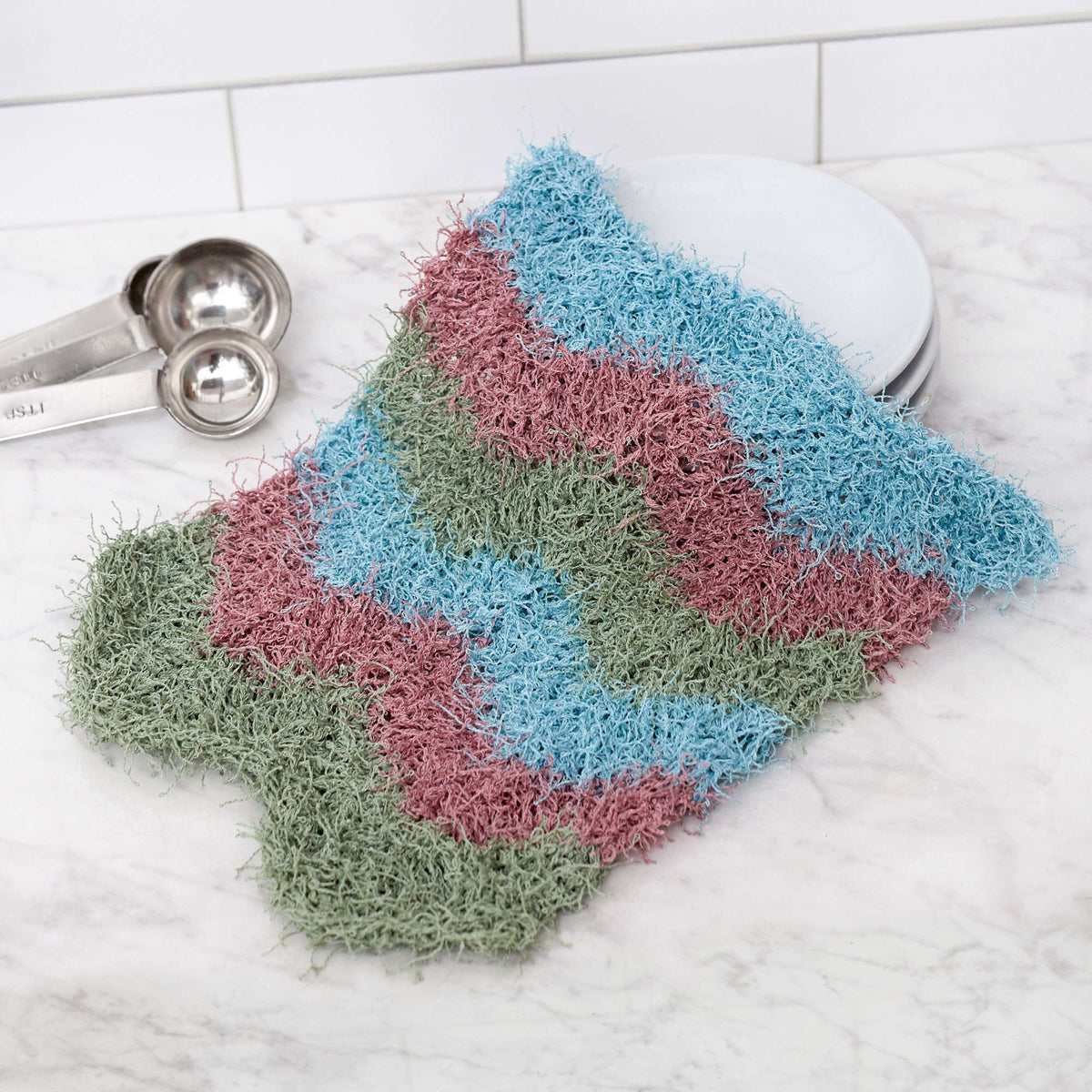 Knit Dishcloth made in Red Heart Scrubby Yarn