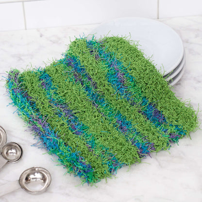 Red Heart Striped Knit Scrubby Dishcloth Knit Dishcloth made in Red Heart Scrubby Yarn