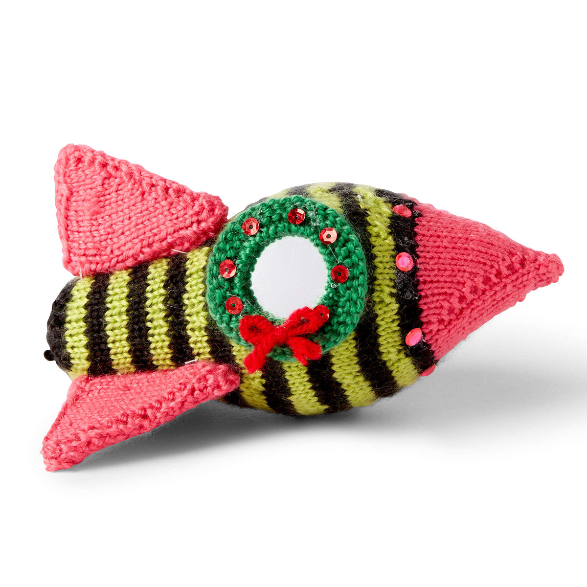 Knit Spaceship made in Red Heart Yarn