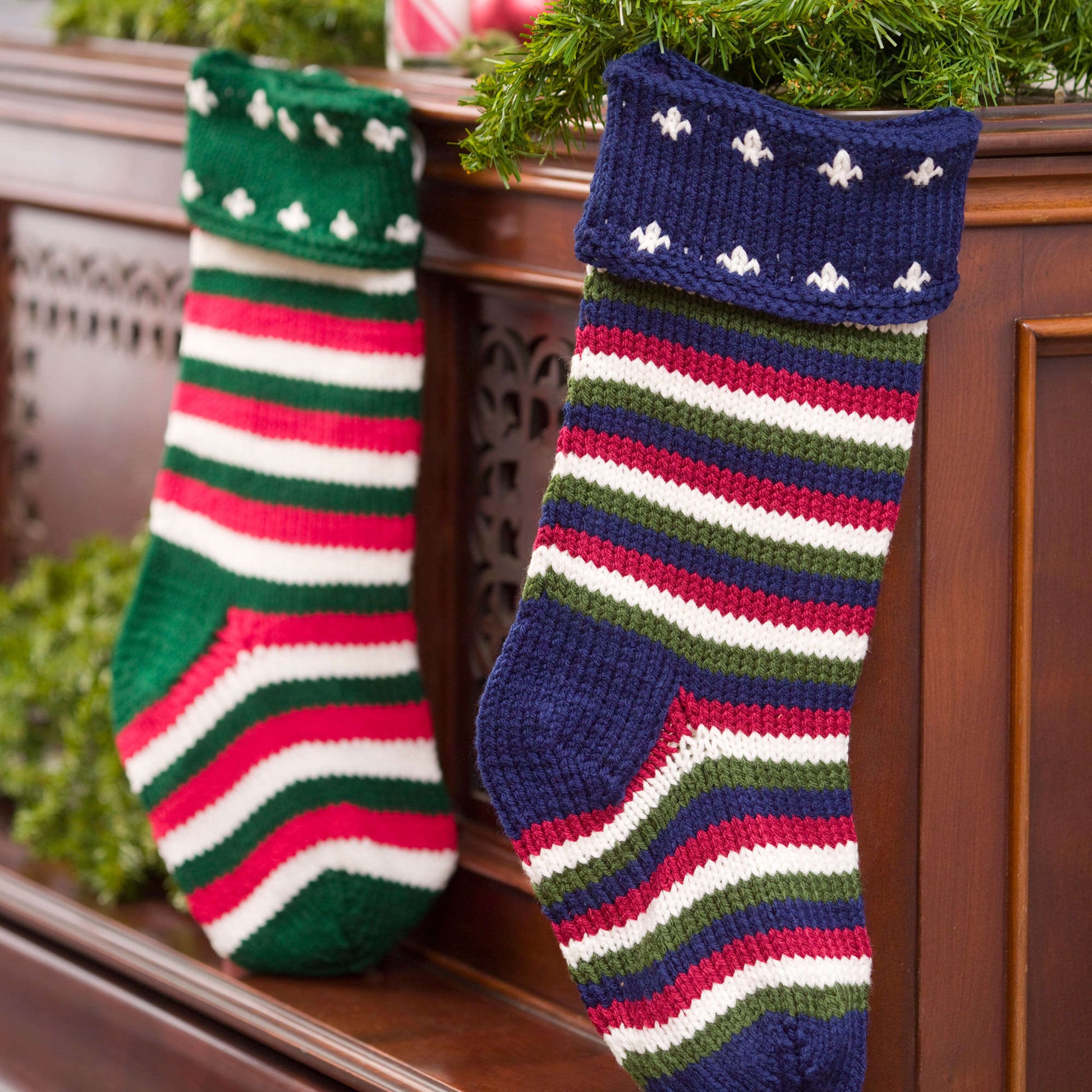 Free Red Heart Knit Striped Christmas Stocking Pattern