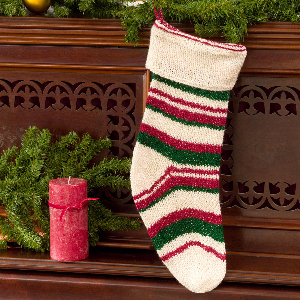 Knit Stocking made in Red Heart Holiday Yarn