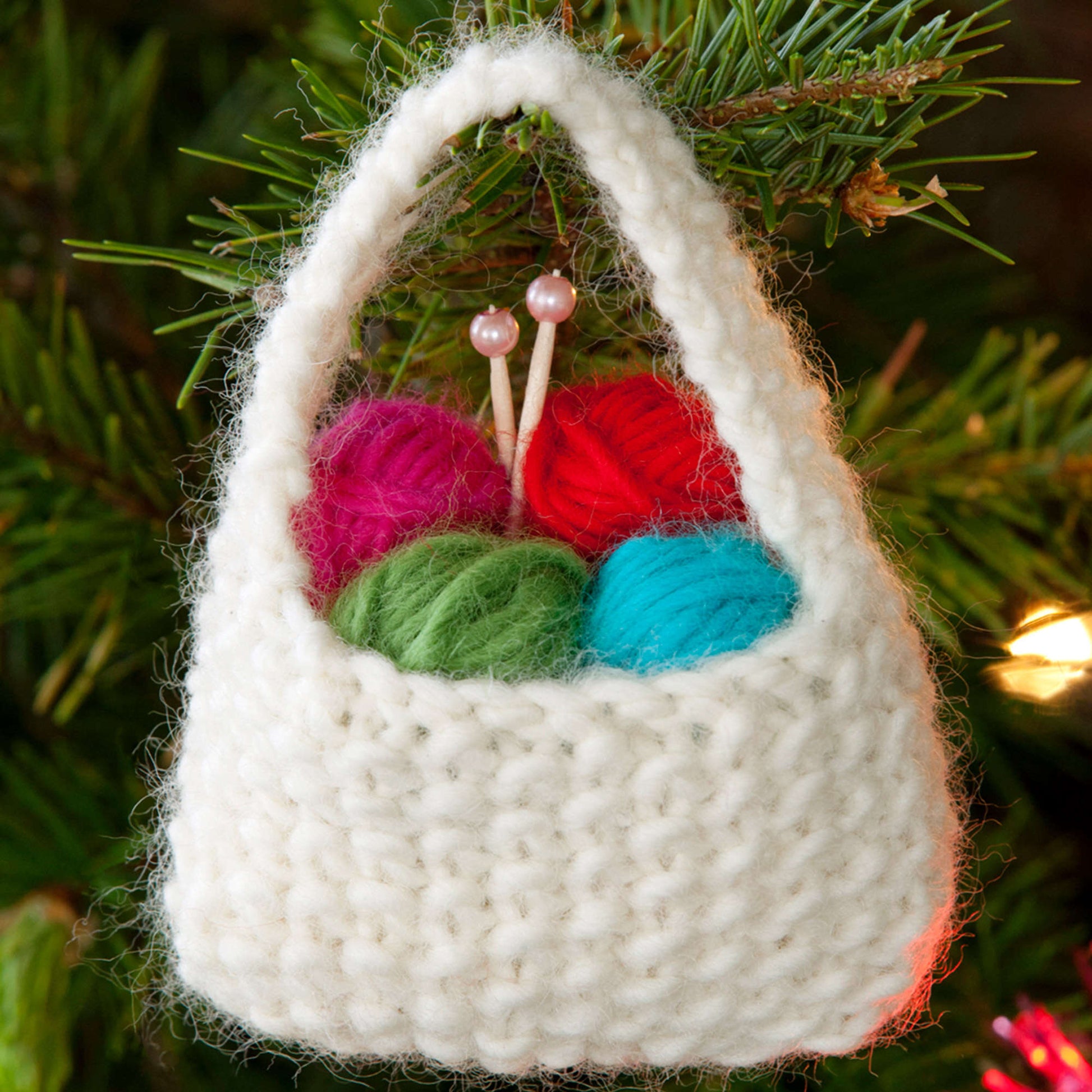 Free Red Heart Knit Yarn Basket Ornament Pattern