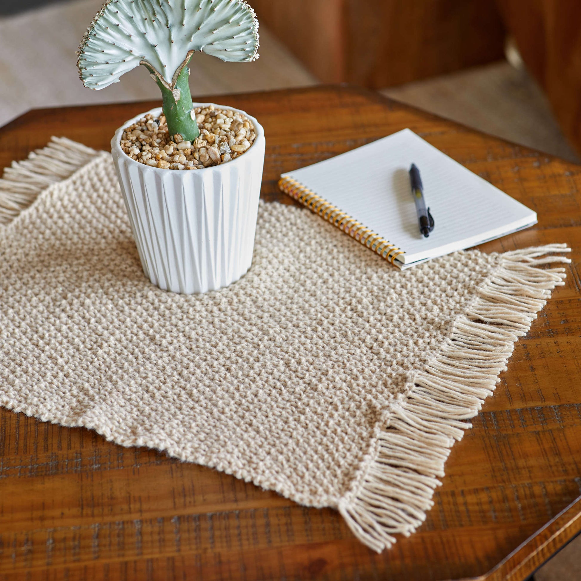 Free Red Heart Fringed Plant Mat Knit Pattern