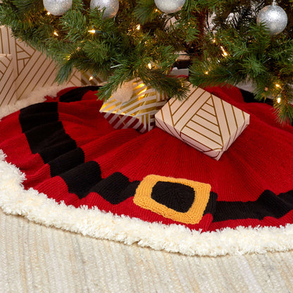 Red Heart Knit Santa's Coat Tree Skirt Knit Skirt made in Red Heart With Love Yarn