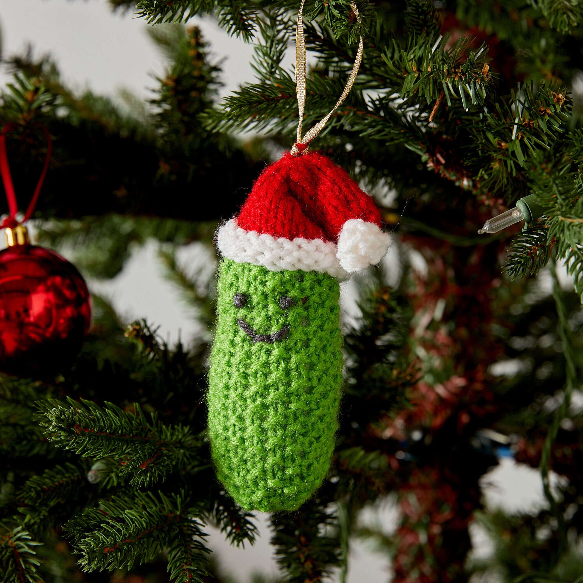 Free Red Heart Knit Jolly Pickle Ornament Pattern