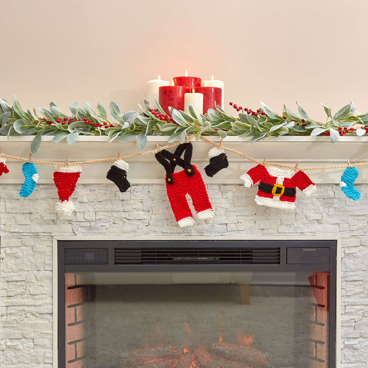 Knit Garland made in Red Heart Super Saver Yarn