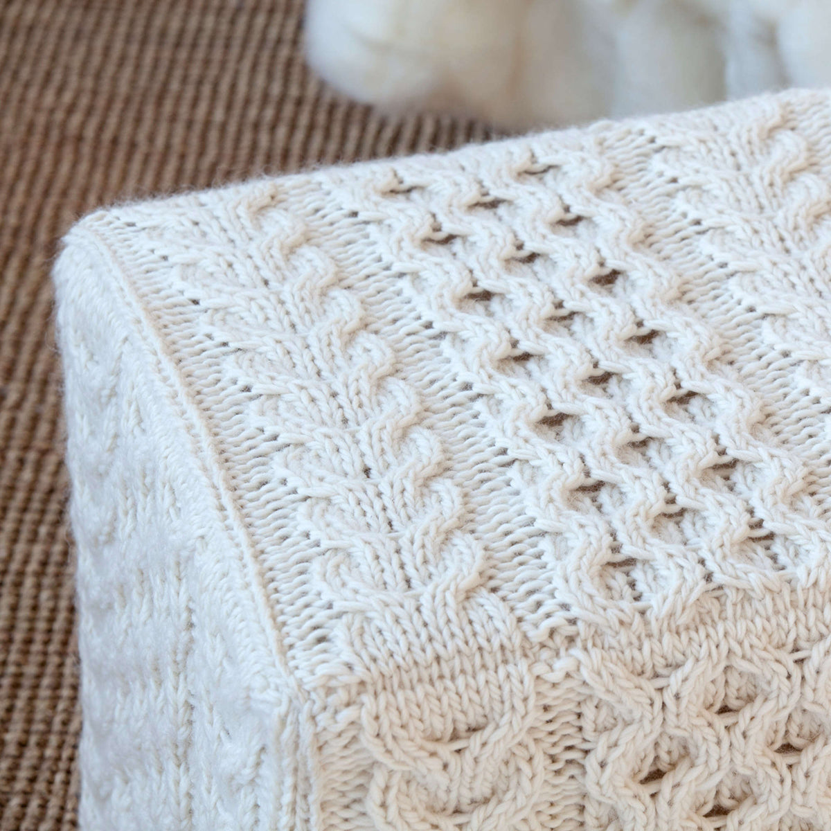 Knit Ottoman Cover made in Red Heart Full O' Sheep Yarn