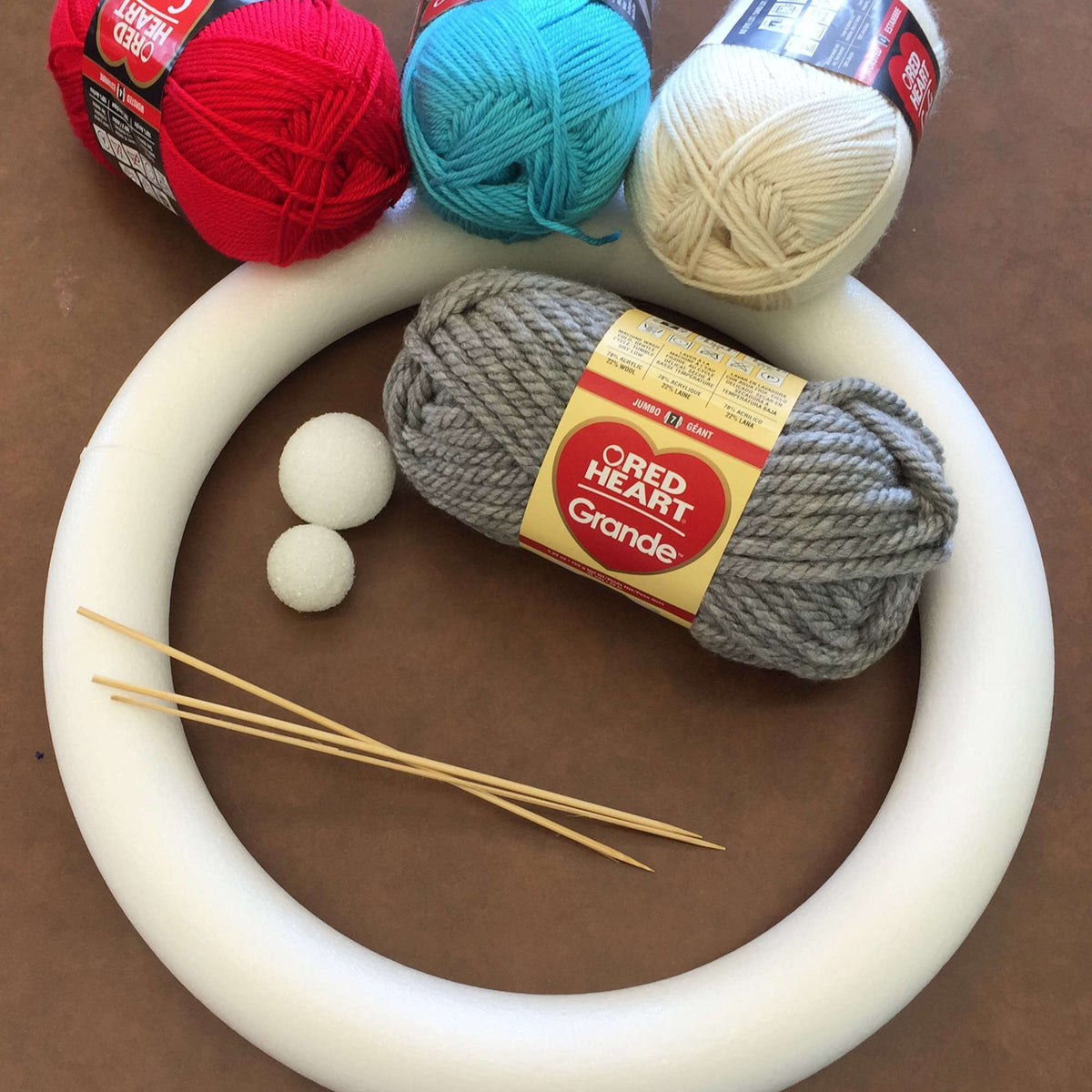 Knit Wreath made in Red Heart Grande Yarn