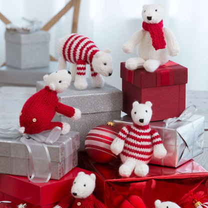 Red Heart Knit Polar Bear Ornaments Single Size
