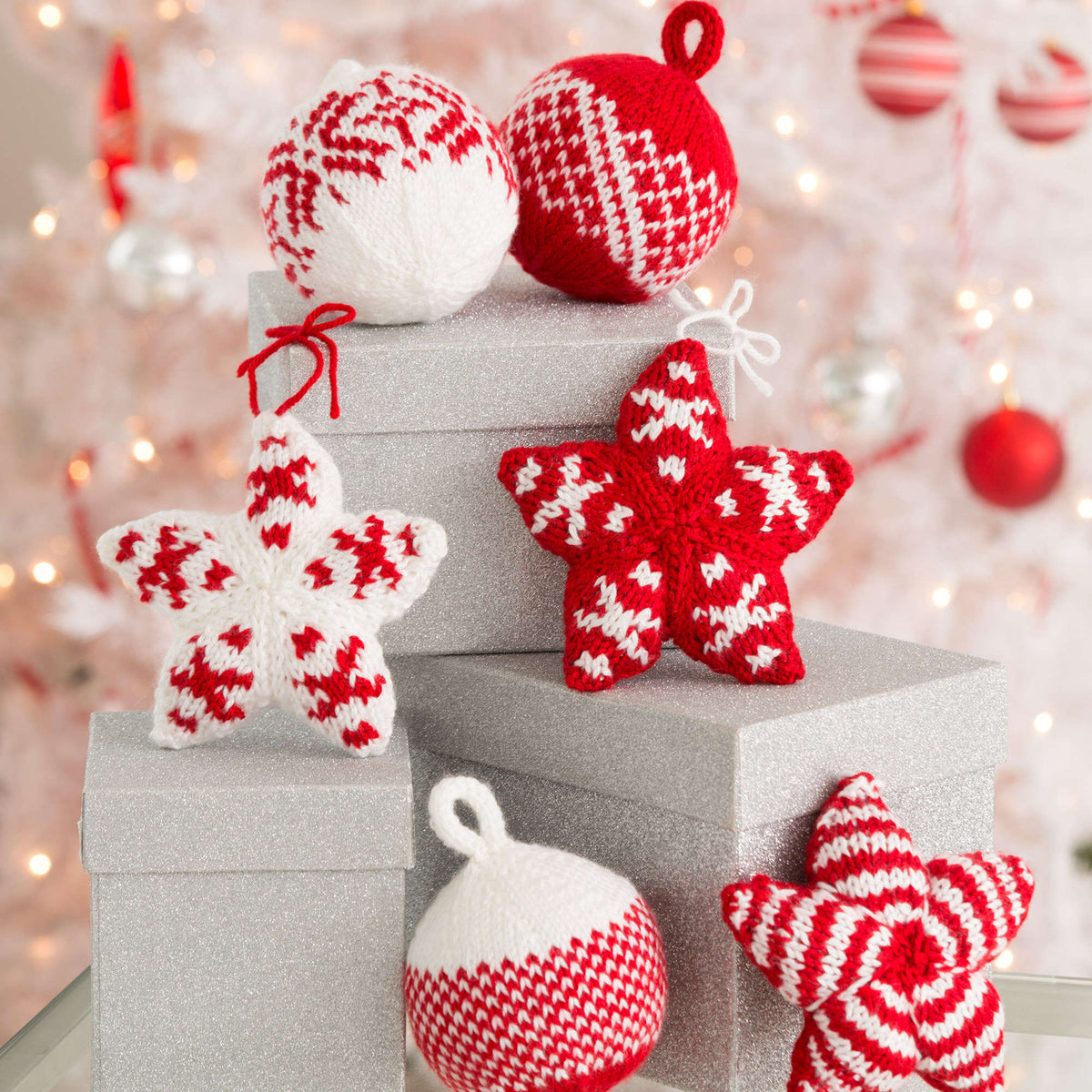 Knit Ornaments made in Red Heart Soft Yarn