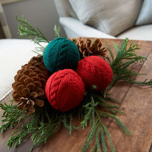 Red Knit Heart Cabled Holiday Balls