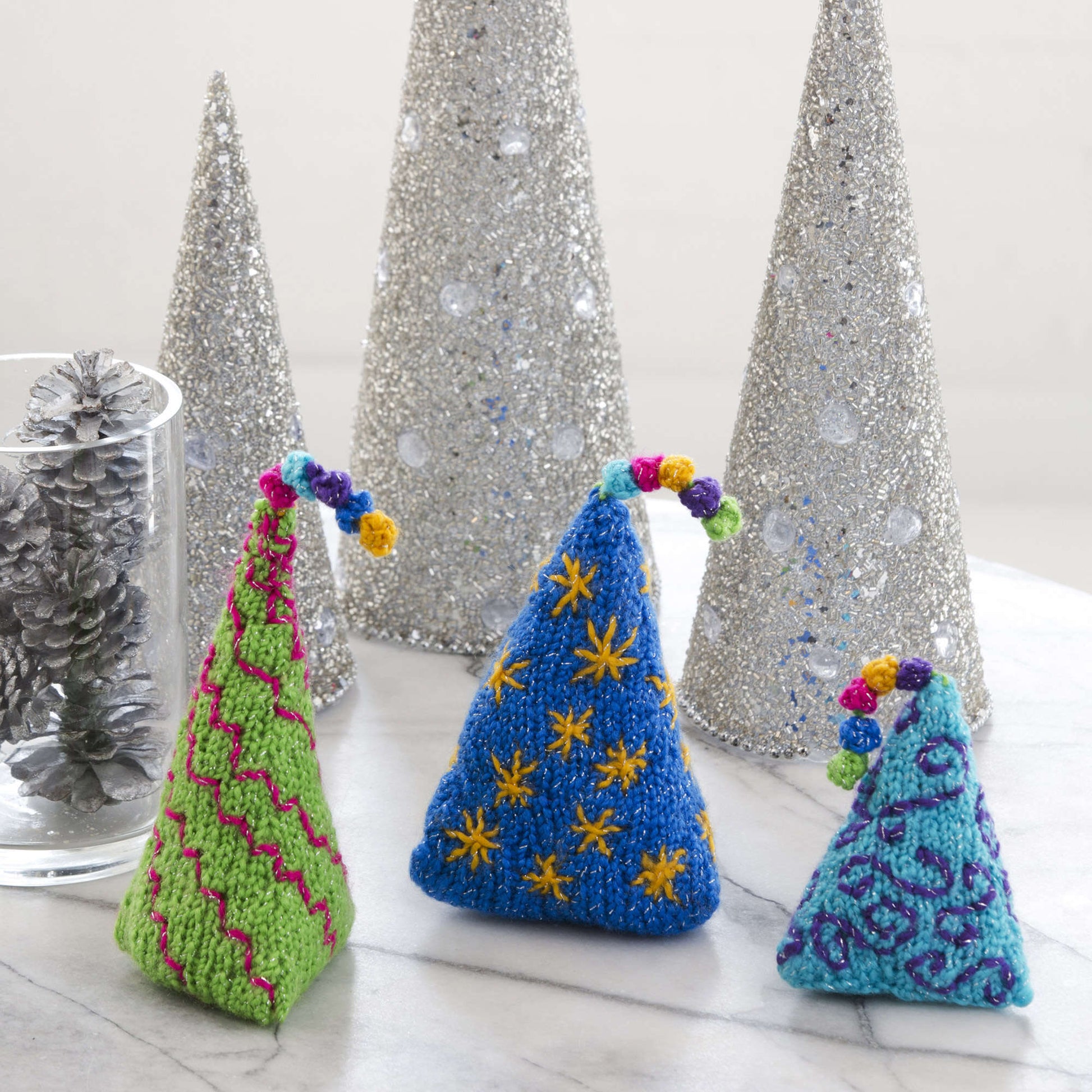 Free Red Heart Knit Trio Of Party Trees Pattern