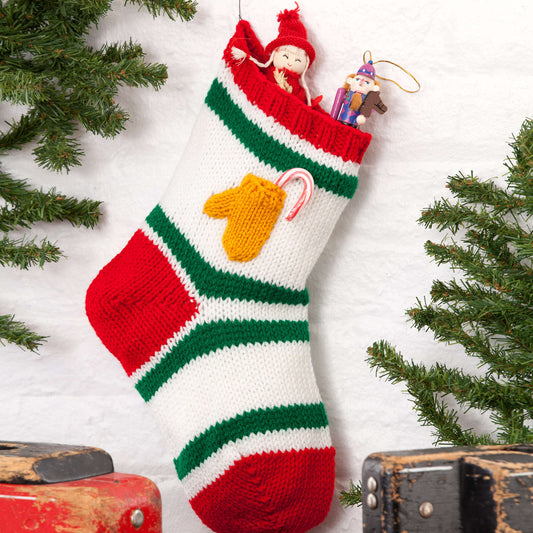 Red Heart Holiday Stocking With Mitten Pocket Pattern Tutorial Image