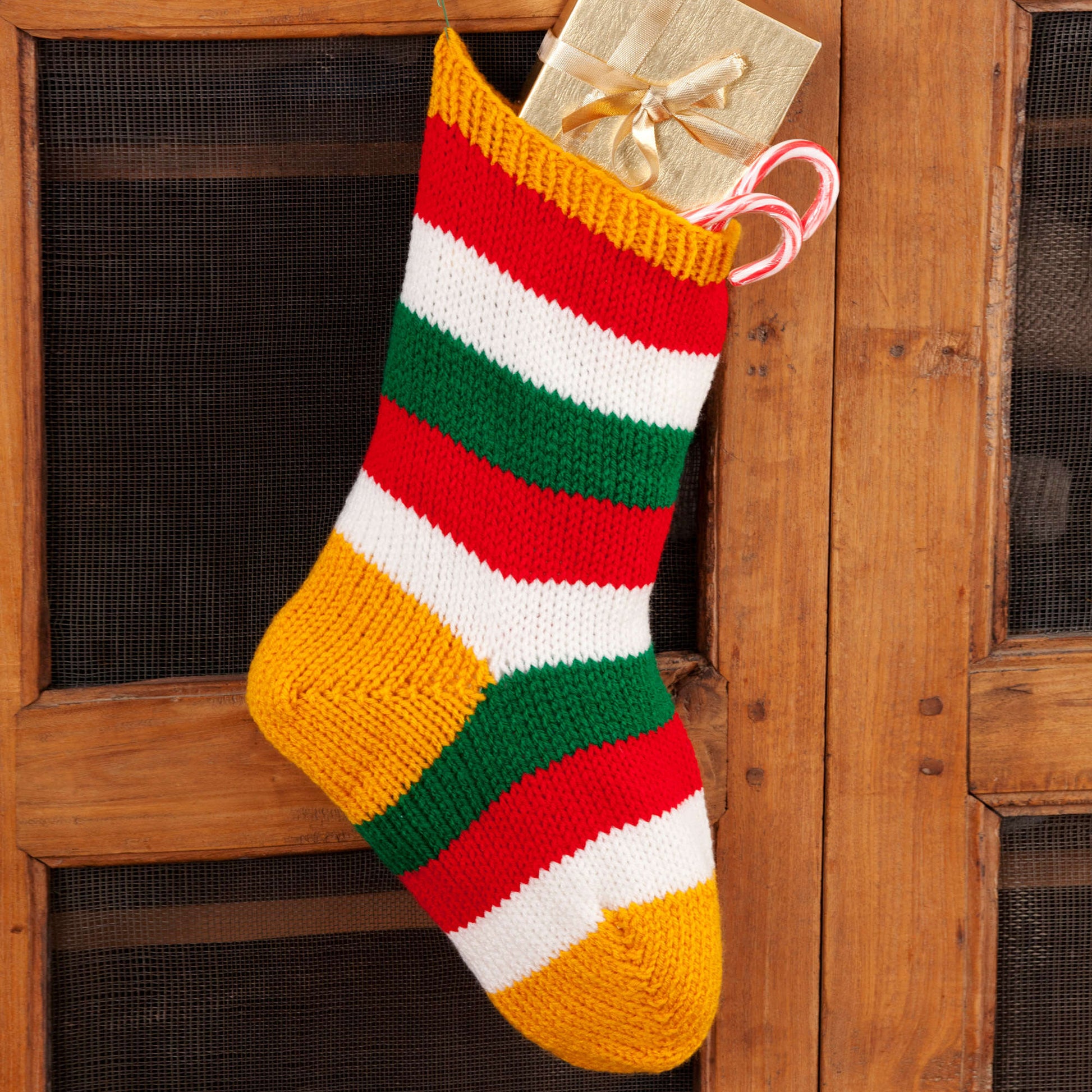 Free Red Heart Striped Holiday Stocking Pattern