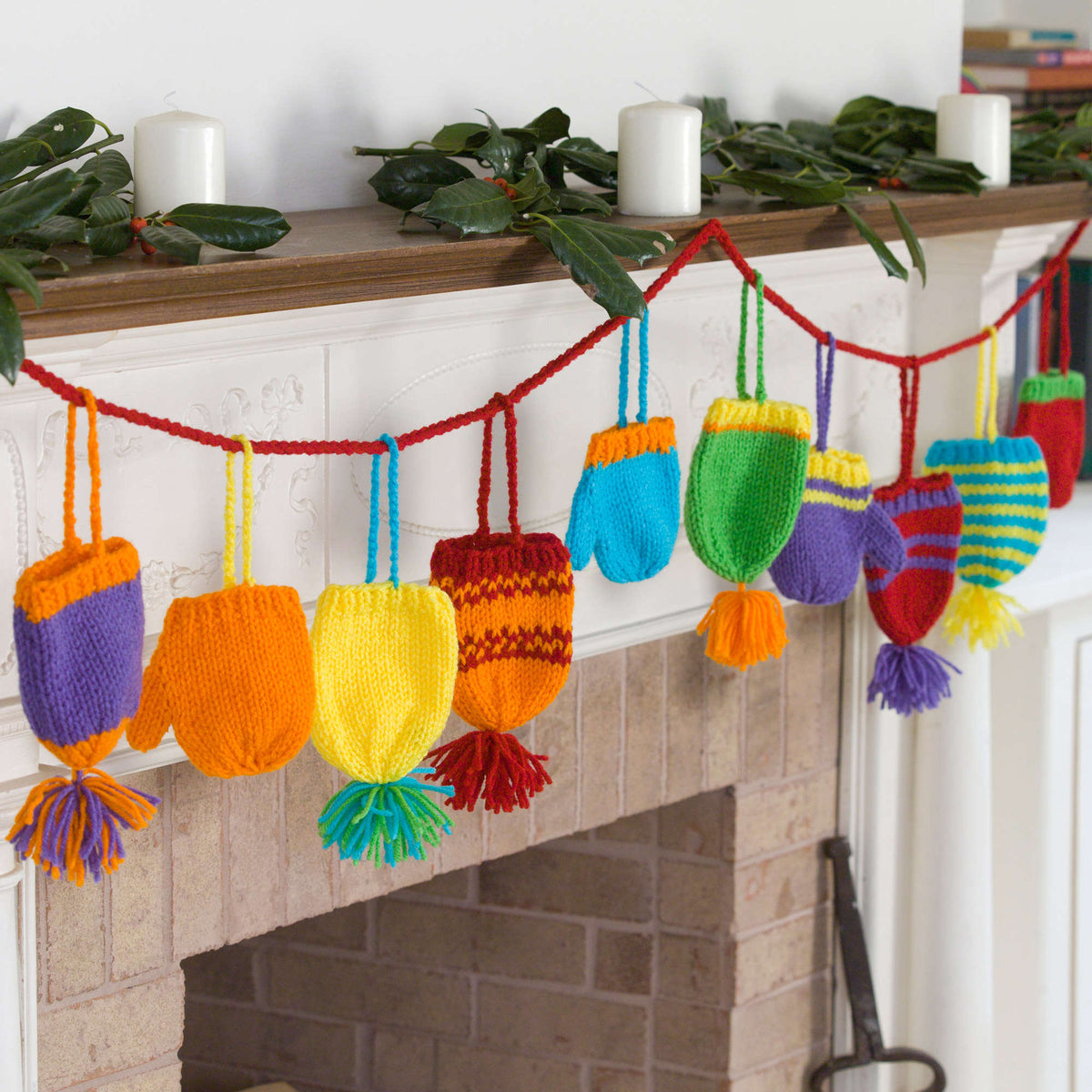 Knit Garland made in Red Heart Super Saver Yarn