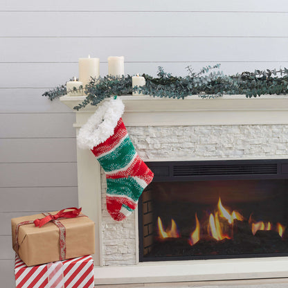 Red Heart Knit Christmas Stocking With Fur Trim Knit Stockings made in Red Heart Super Saver Fair Isle Yarn