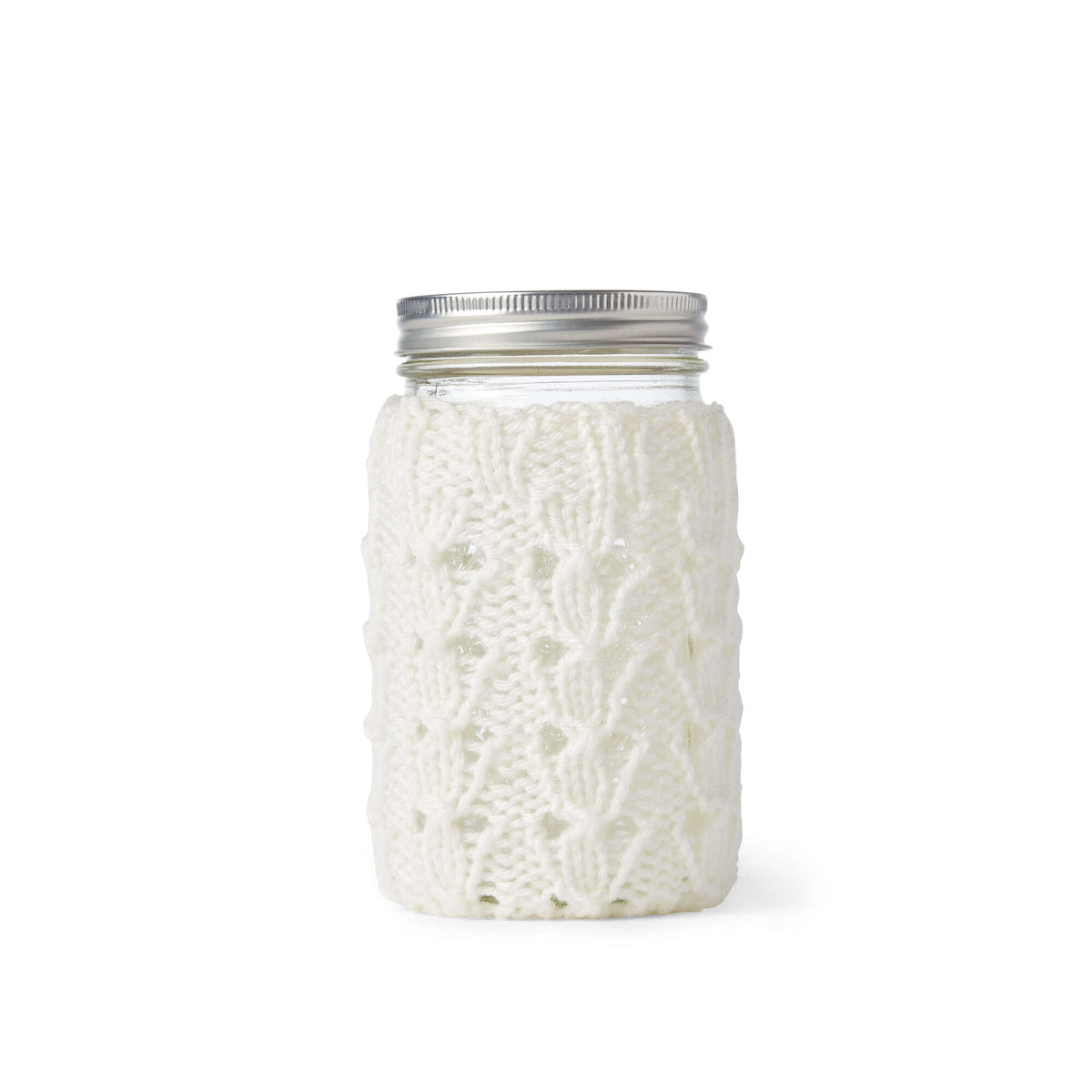 Knit Mason Jar Cover made in Red Heart Super Saver Yarn