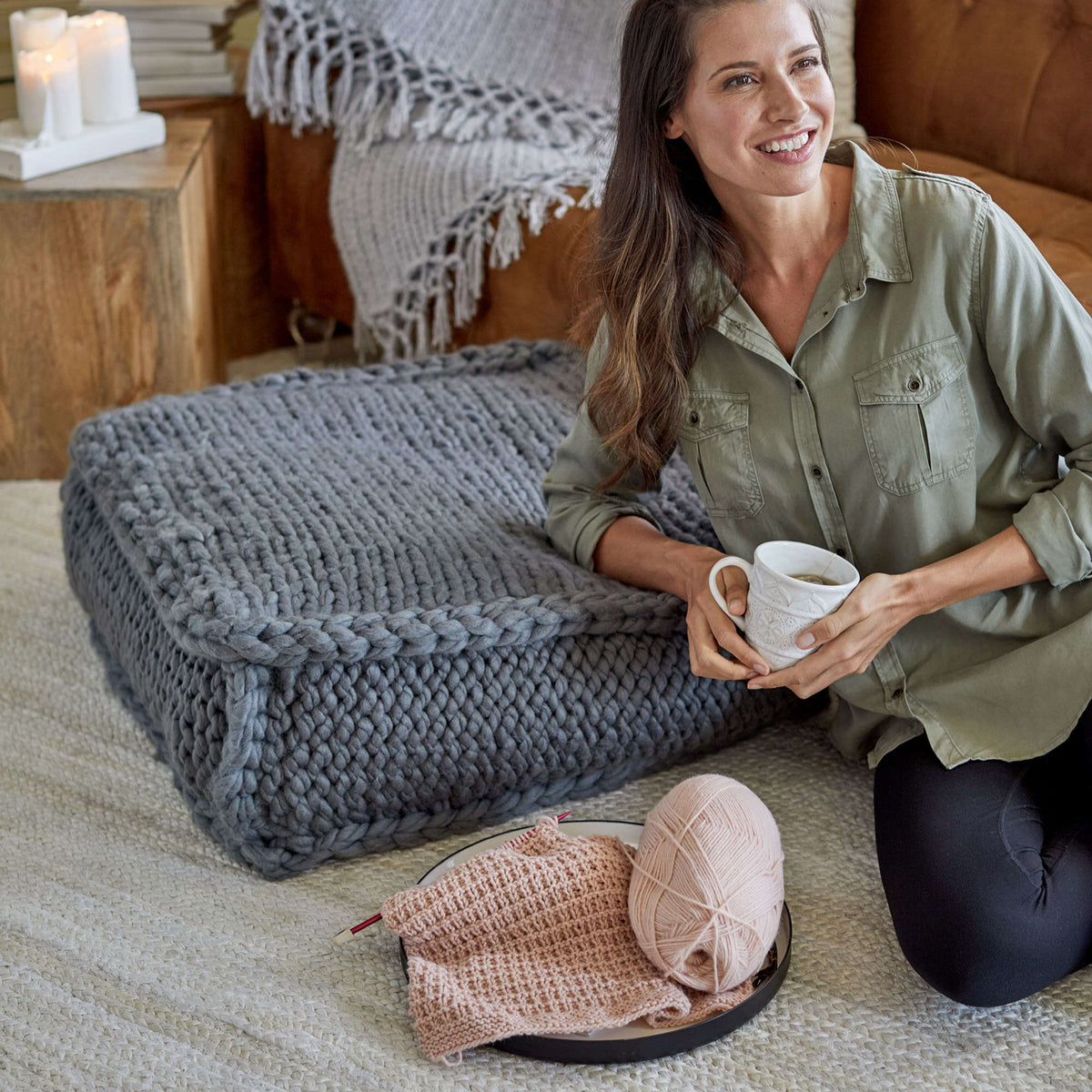 Knit Pillow made in Red Heart Irresistible Yarn