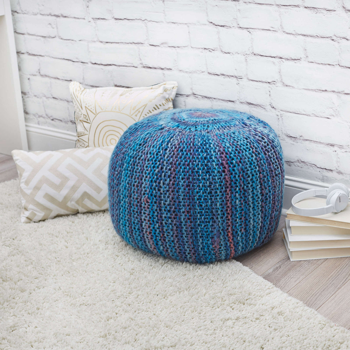 Knit Pouf made in Red Heart Evermore Yarn