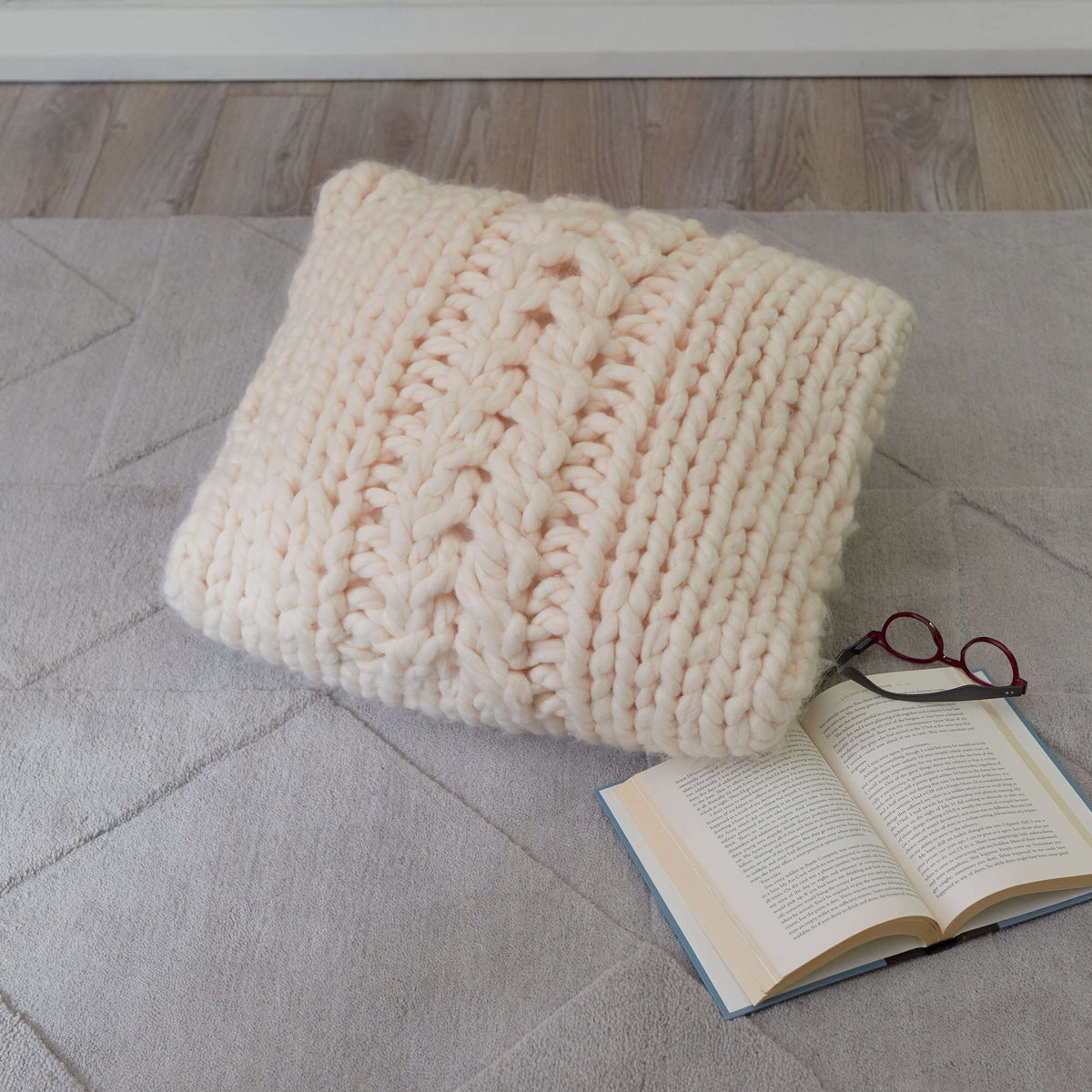 Knit Pillow made in Red Heart Irresistible Yarn