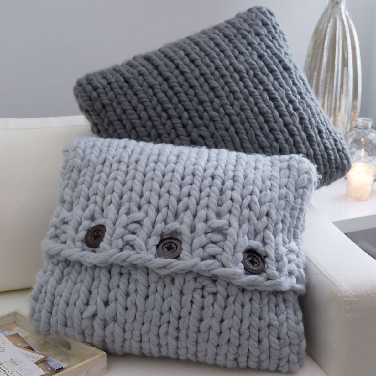 Knit Pillow made in Red Heart Irresistible Yarn