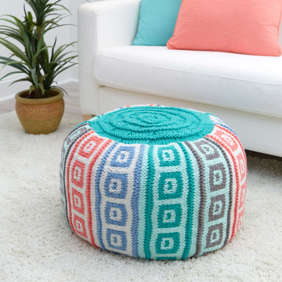 Knit Pouf made in Red Heart With Love Yarn
