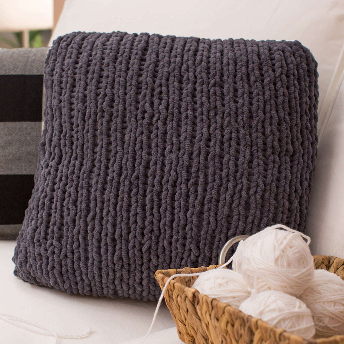 Knit Pillow made in Red Heart Sweet Yarn