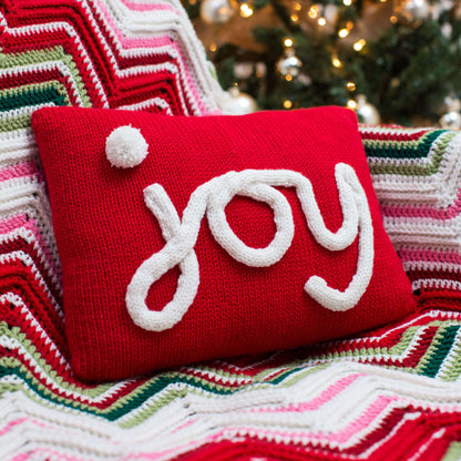 Red Heart Knit Holiday Joy Pillow Knit Pillow made in Red Heart With Love Yarn