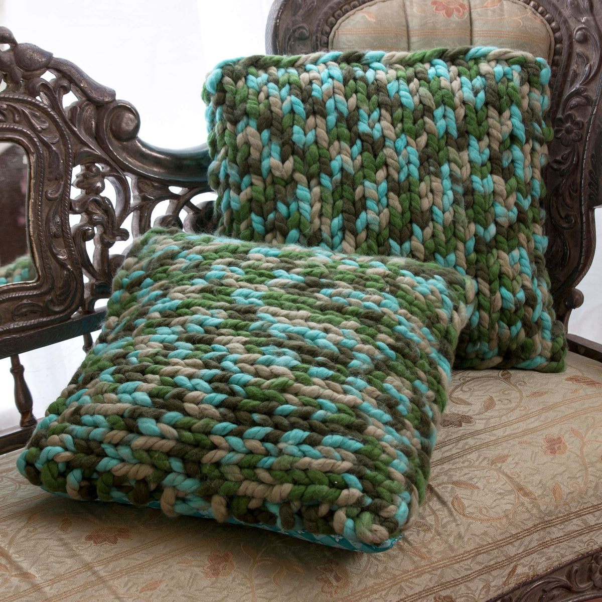 Knit Pillows made in Red Heart Boutique Yarn