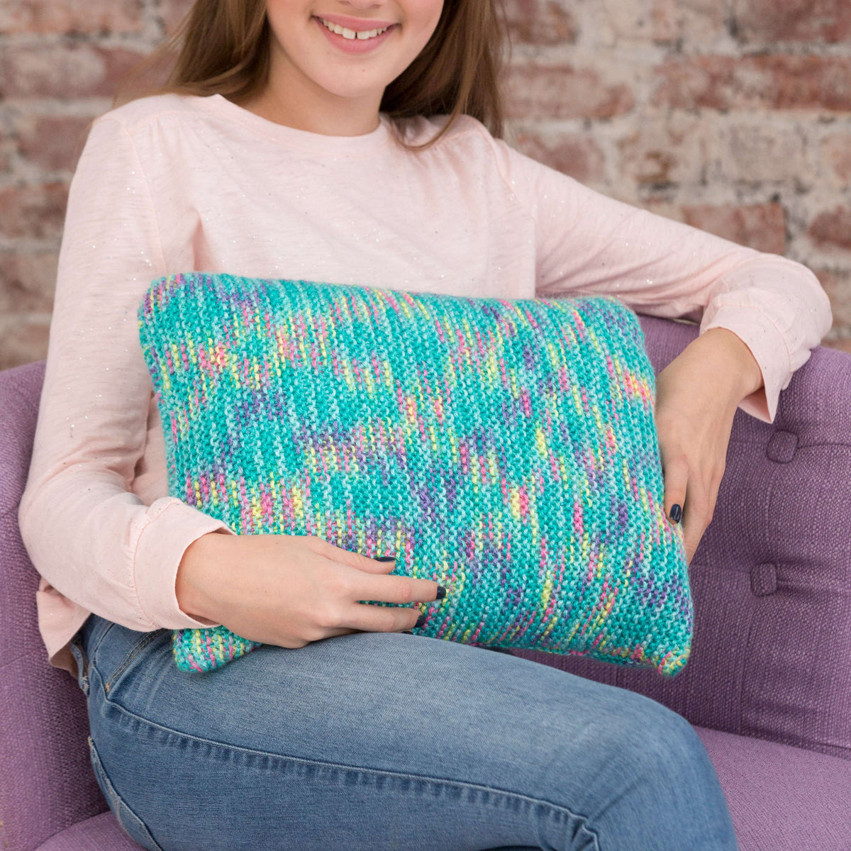 Knit Pillow made in Red Heart Gumdrop Yarn