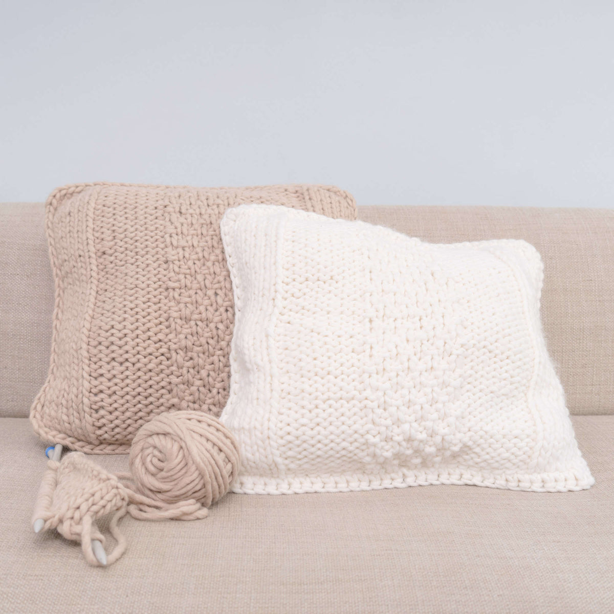 Knit Cushion made in Red Heart An Italian Story Ora Yarn