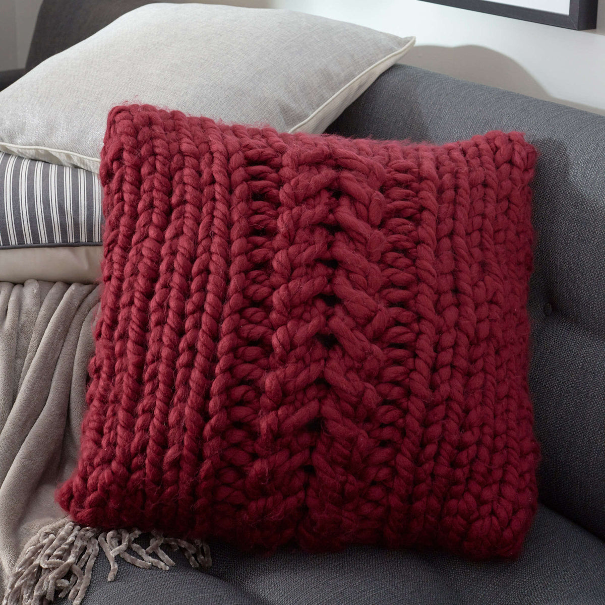 Knit Pillow made in Red Heart Irresistible Yarn