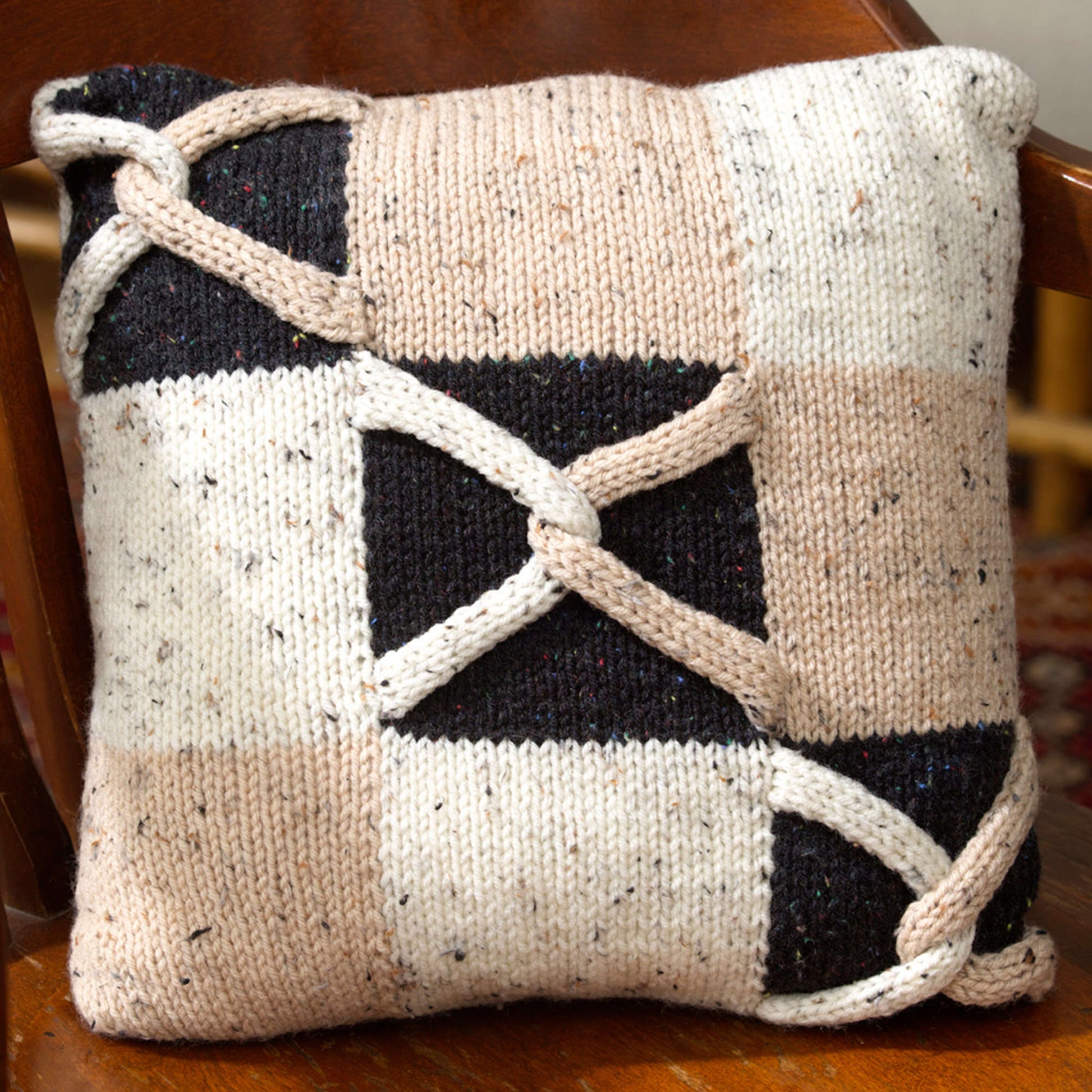 Free Red Heart Horseshoe Blocks Pillow Knit Pattern