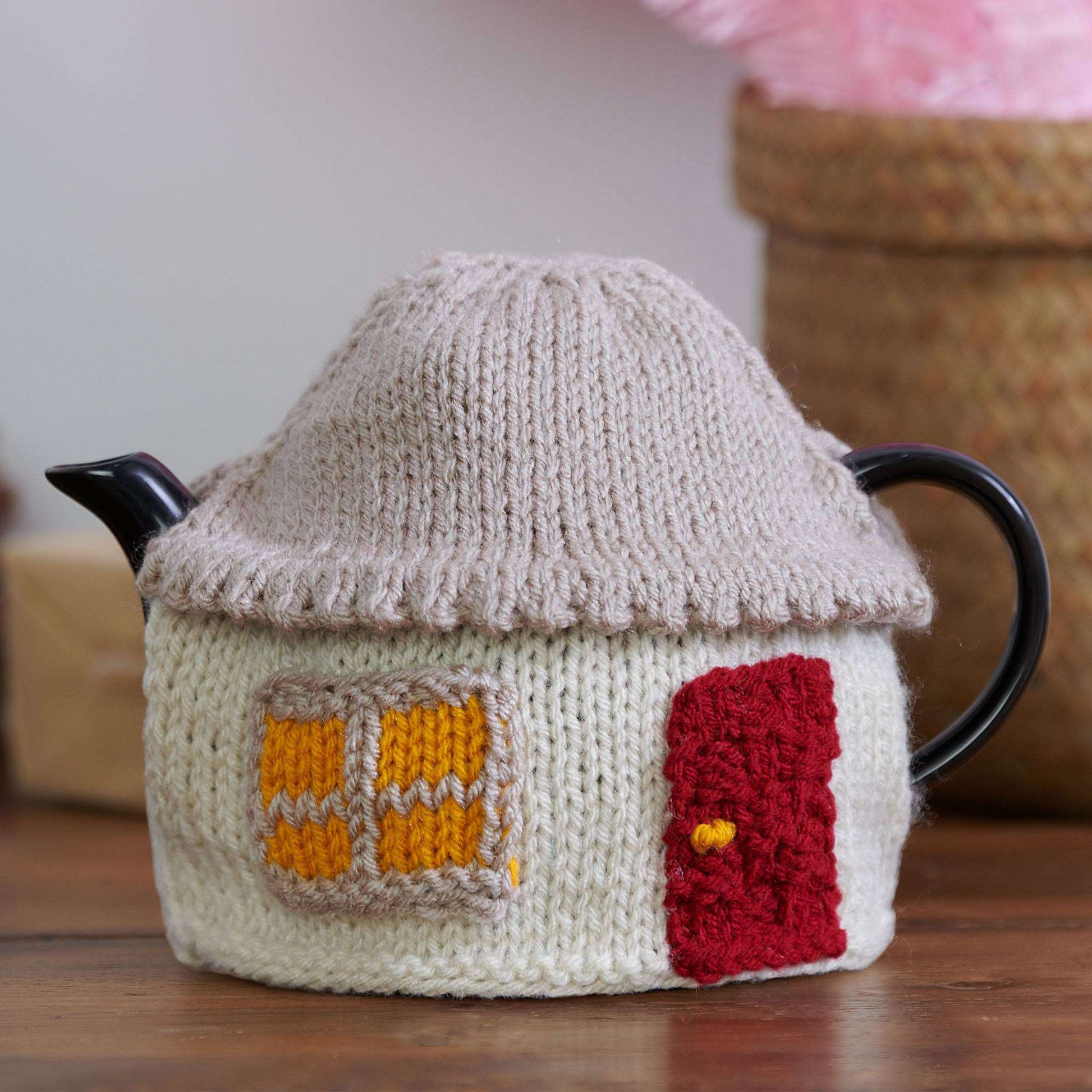 Free Red Heart Knit Cozy Cabin Tea Cozy Pattern