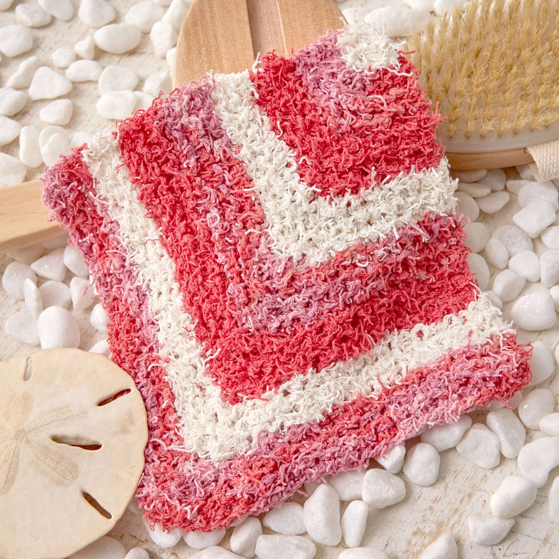 Free Red Heart Knit Mitered Stripes Washcloth Pattern