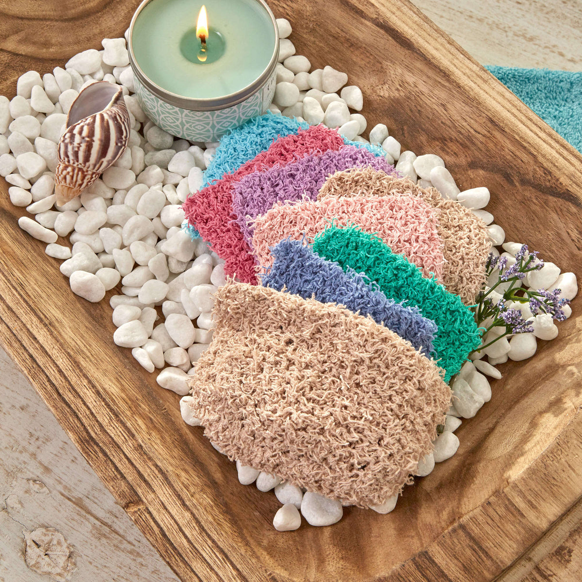 Knit Bathroom Accessories made in Red Heart Scrubby Cotton Yarn