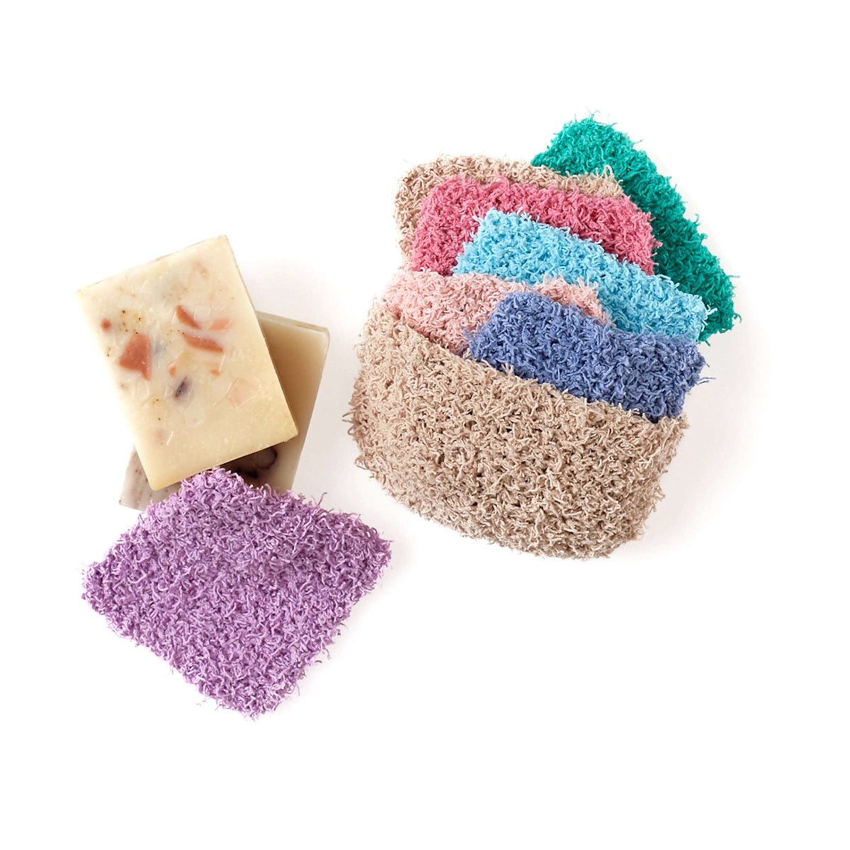 Knit Bathroom Accessories made in Red Heart Scrubby Cotton Yarn