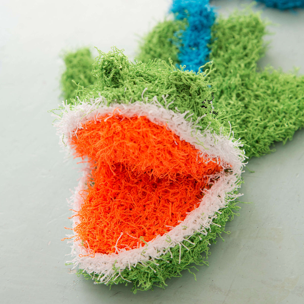 Knit Puppet made in Red Heart Scrubby Yarn