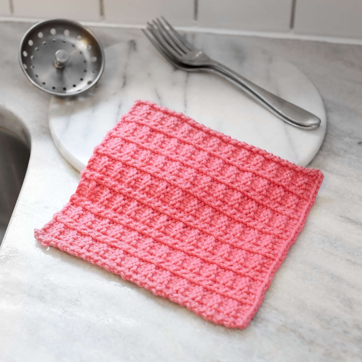Knit Dishcloth made in Red Heart Scrubby Smoothie Yarn